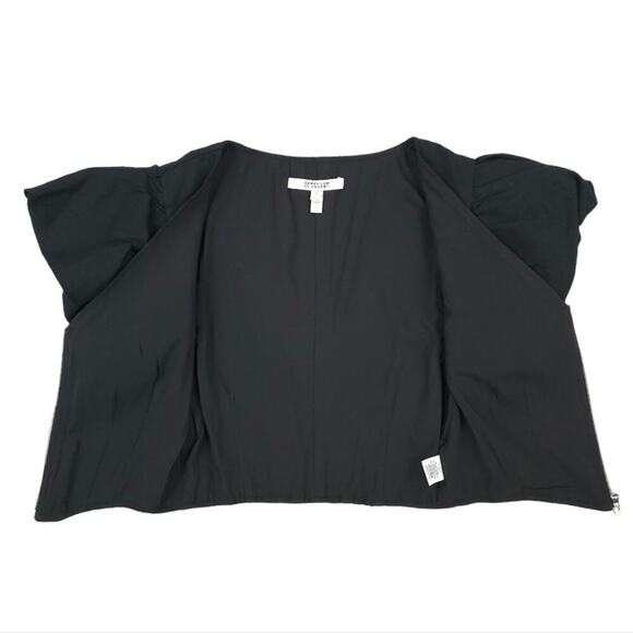 NWOT Derek Lam 10 Crosby Genna Puff Sleeve Front Zip Linen Blend Top Cropped - Picture 4 of 10